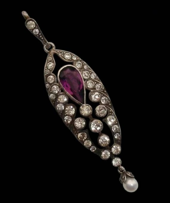 Georgian Amethyst and Diamond Paste Silver Pendan… - image 1