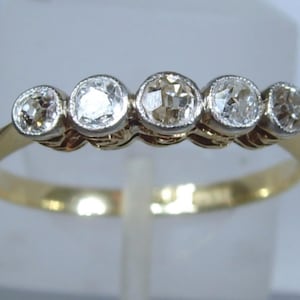 Antique Diamond Five Stone Beautiful Edwardian Band. Set in Platinum and 18k Gold.