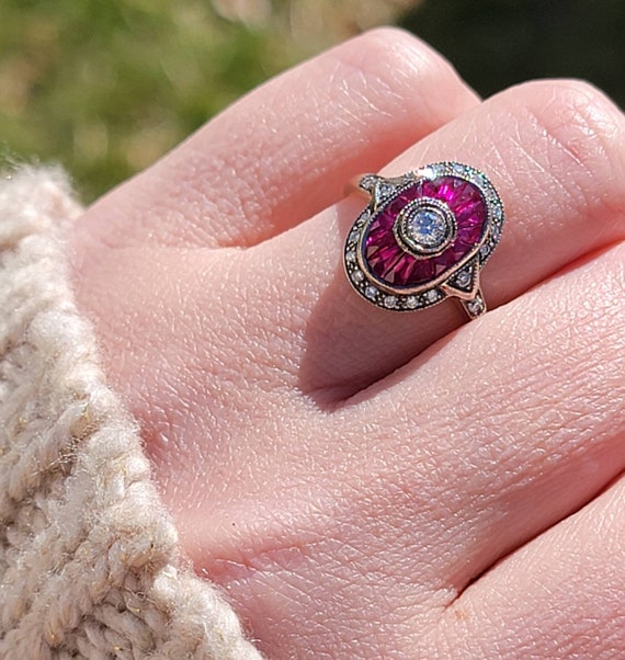 Stunning French Antique Ruby and Diamond Dinner R… - image 3