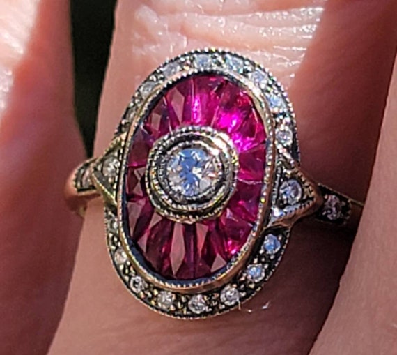 Stunning French Antique Ruby and Diamond Dinner R… - image 2