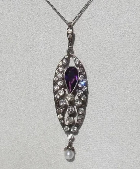 Georgian Amethyst and Diamond Paste Silver Pendan… - image 9