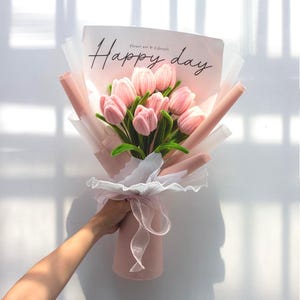 Soft Pink Pipe Cleaner Flowers, Heavenly Blush Bouquet Arrangement, Personalized Message Gift Card, Wedding-Ready