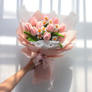 Soft Pink Pipe Cleaner Flowers, Sweet Blossoms Bouquet Arrangement, Personalized Message Gift Card, Long-Lasting Flowers