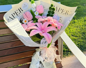 Rosa Frühlings-Blumensträuße - handgemachte Pfeifenputzer-Blumen, immer währendes Geschenk