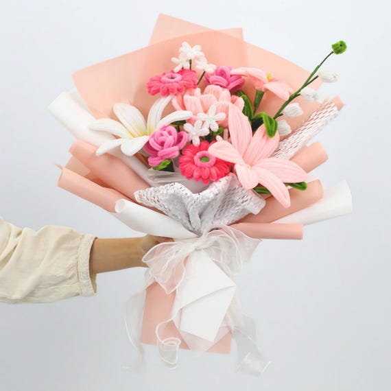 Kit Creativo Per Fiori In Ciniglia – 400 Pezzi Pulisci Pipe Rosa + Steli, Colla, Nastri Per Bouquet Fai Da Te
