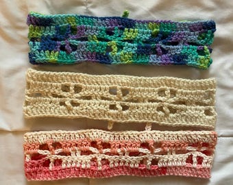 Crochet Floral Boho Tie Headband