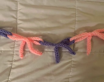 Hand-crocheted Pink and Purple Bow Garland