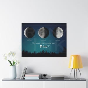 Custom Moon Phase Canvas, &quot;The Day You Became Our Mom/Dad&quot; Personalized Print with Name, Date & Kids Names, Gift for Parents
