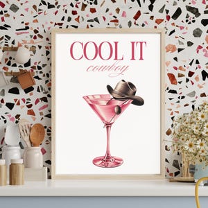 Cool It Cowboy Bar Cart Digital Print, martini, cocktails, cowgirl, cowboy hat, western, chic, trending