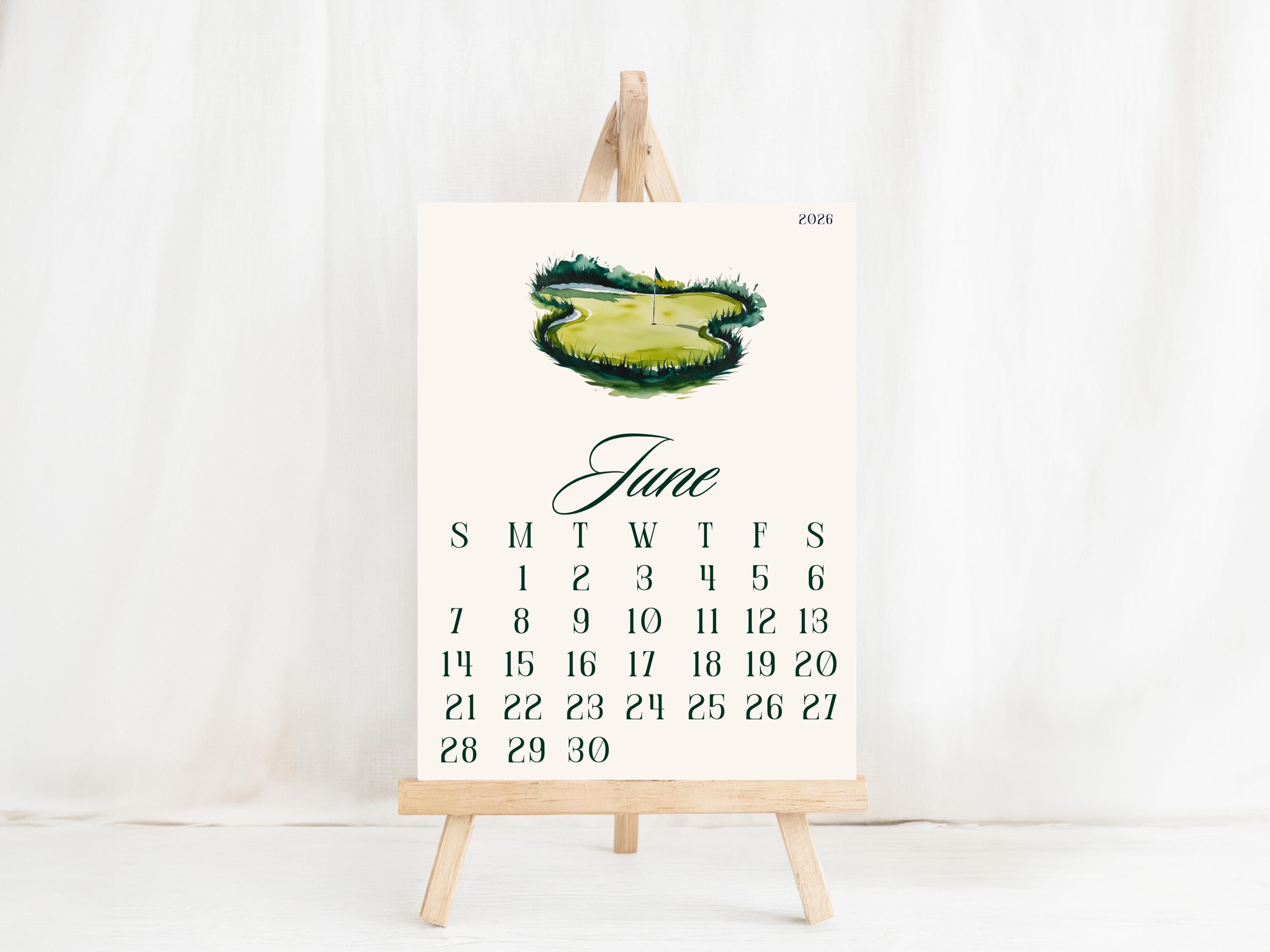 ゴルフ卓上カレンダー：2026年1月～12月（デジタルファイル） - Etsy 日本