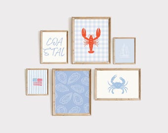 Coastal Prints Set: Lobster, Crab, Oyster Art (Digital Download)