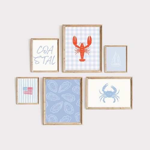 Ensemble d'estampes côtières : homard, crabe, huître (téléchargement numérique)