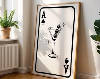 Ace of Spades Print Dirty Martini Cocktail Poster Minimalist Art Deco Casino Bar Decor Printable Gallery Wall Art (Digital Download)