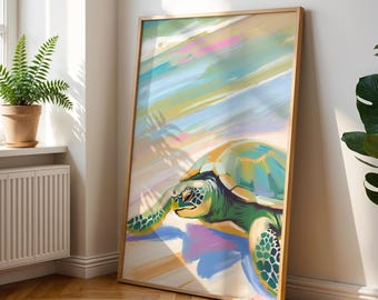 Sea Turtle Painting: Coastal Beach House Art Print (Digital Download)