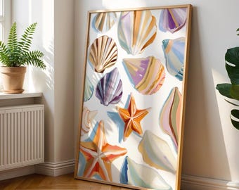 Seashell Wall Art: Colorful Beach House Decor (Digital Download)