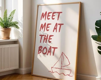 Coastal Line Art Print, Meet Me at the Boat, Beach House Decor (Digital Download)