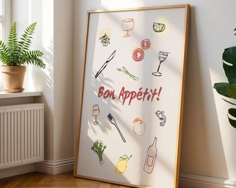 Bon Appetit Kitchen Print: Minimalist Line Art (Digital Download)