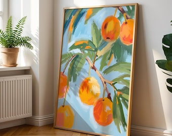 Pintura al óleo de naranjo: Arte mural de verano mediterráneo (Descarga digital)