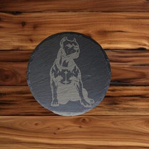Custom Slate Coaster with Engraved Staffy Design - Personalized Dog Lover Gift