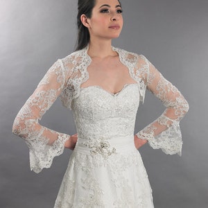 Bell sleeve wedding bolero, lace bolero, bridal bolero jacket, Ivory bolero, re-embroidered lace bolero, alencon lace
