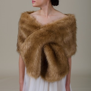 faux fur stole faux fur wrap faux fur shawl bridal wrap wedding shrug bridal shrug faux fur cape faux fur wrap bridal B005-Brown