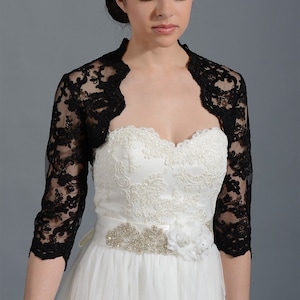 Black wedding bolero lace bolero bridal bolero jacket black bolero 3/4 sleeve lace bolero wedding dress topper alencon lace