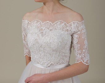 off the shoulder wedding dress topper
