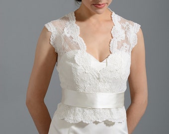 Veste en dentelle ivoire Bridal Bolero Veste de mariage bolero sans manches dentelle d’alencon