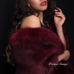 faux fur stole faux fur wrap faux fur shawl bridal wrap wedding shrug bridal shrug faux fur cape faux fur wrap bridal B005-Burgundy