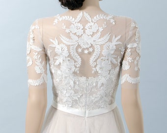 Front open lace bolero with elbow length sleeves bridal bolero wedding bolero wedding jacket lace shrug bridal jacket bridal lace top