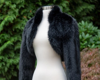 Black faux fur shaggy cropped jacket best sale