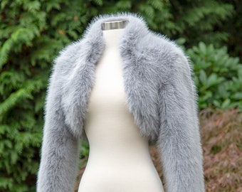 Gray long sleeve faux fur bolero faux fur jacket faux fur coat faux fur shrug FJ002