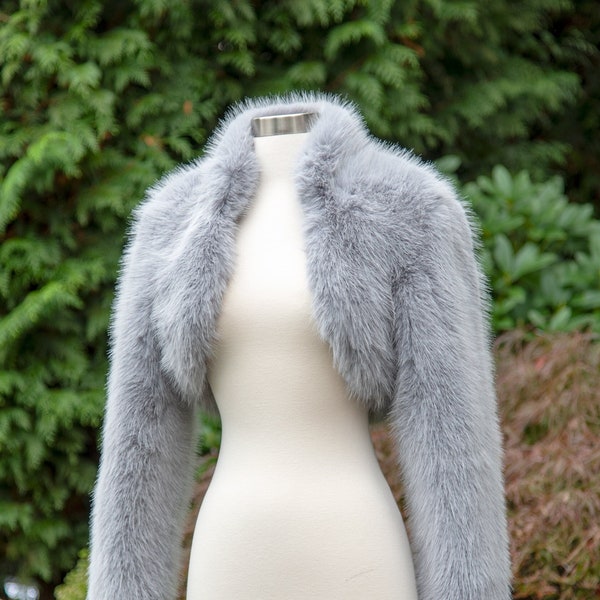 Gray long sleeve faux fur bolero faux fur jacket faux fur coat faux fur shrug FJ002