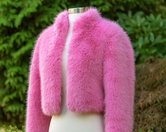 Barbie pink long sleeve faux fur jacket faux fur coat faux fur bolero faux fur shrug FJ003-barbie-pink