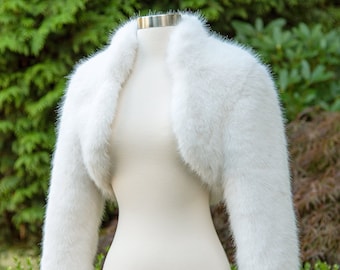 Light ivory long sleeve faux fur bolero faux fur jacket faux fur coat faux fur shrug FJ002-light-ivory