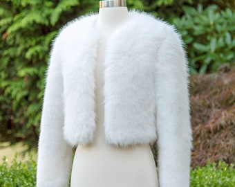 Light ivory long sleeve faux fur jacket faux fur coat faux fur bolero faux fur shrug FJ004-light-ivory