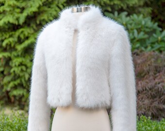 Light ivory long sleeve faux fur jacket faux fur coat faux fur bolero faux fur shrug FJ003-light-ivory