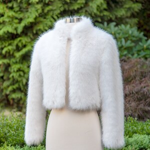 Light ivory long sleeve faux fur jacket faux fur coat faux fur bolero faux fur shrug FJ003-light-ivory