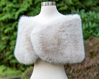 Light blush gray faux fur wrap faux fur stole faux fur shawl bridal wrap wedding shrug bridal shrug faux fur cape