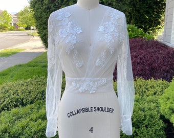 Beaded Bishop Sleeve Bridal Lace Topper - Light Ivory Wedding Separates