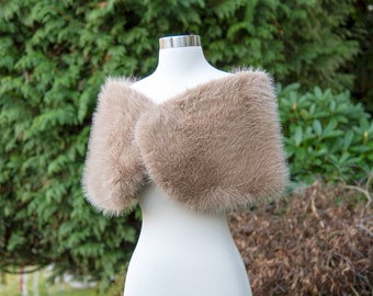 Honey brown faux fur wrap bridal wrap wedding faux fur shawl faux fur bridal stole faux fur cape B018-honey-brown