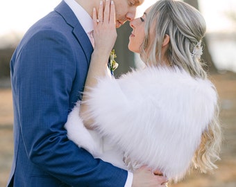 White Faux Fur Bridal Wrap, Soft Wedding Shawl