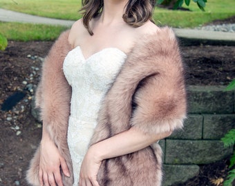 Dusty Rose Faux Fur Bridal Wrap: Fleece Lined Stole