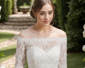 Ivory Off-Shoulder Alencon Lace bolero jacket Bridal Bolero Wedding jacket wedding bolero bridal shrug bridal jacket