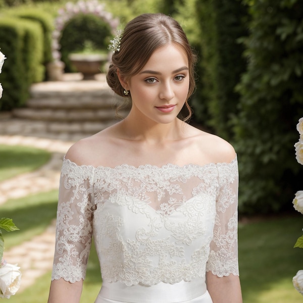 Ivory Off-Shoulder Alencon Lace bolero jacket Bridal Bolero Wedding jacket wedding bolero bridal shrug bridal jacket