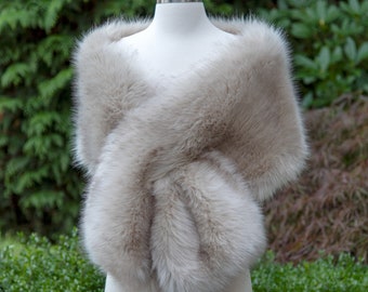 Beige light brown faux fur wrap faux fur stole faux fur shawl bridal wrap bridal cape faux fur shrug B005-beige