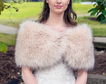 Light blush faux fur wrap faux fur stole faux fur shawl bridal wrap wedding shrug bridal shrug faux fur cape B012-light-blush