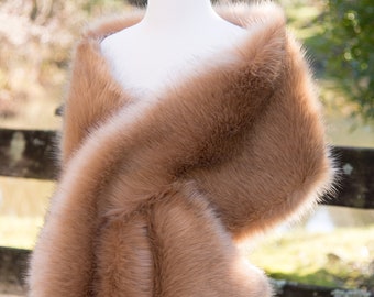 Honey brown faux fur bridal wrap faux fur shawl faux fur stole faux fur shrug with darker tips B005-honey-brown
