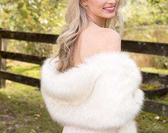 Ivory faux fur wrap faux fur stole faux fur shawl bridal wrap faux fur shrug bridal cape B005