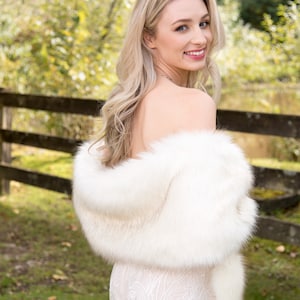 Ivory faux fur wrap faux fur stole faux fur shawl bridal wrap faux fur shrug bridal cape B005